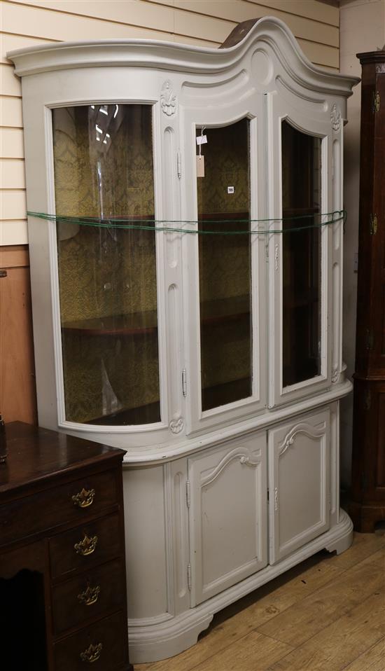 A painted French glazed bookcase W.155cm Approx.